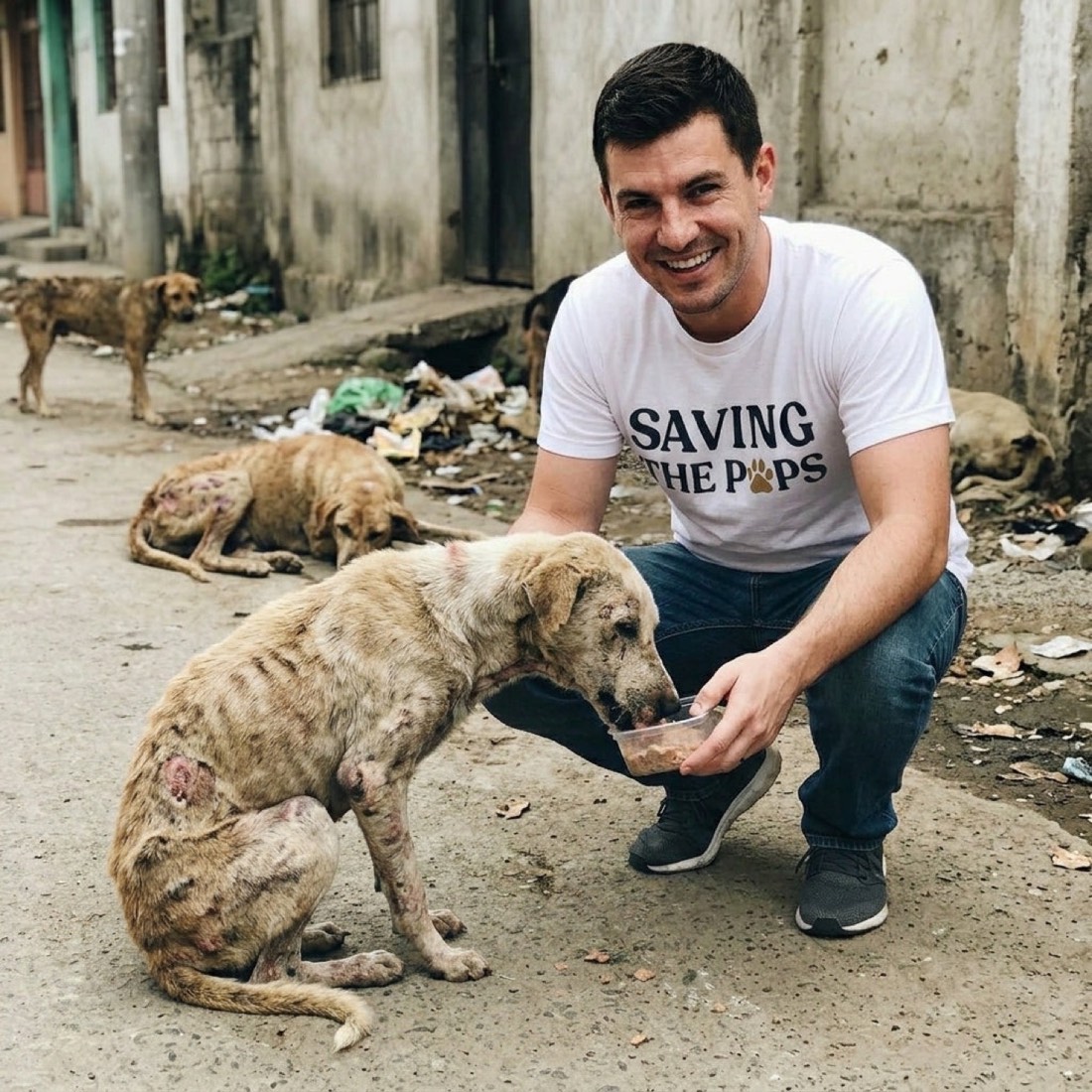 Rescued pup getting food