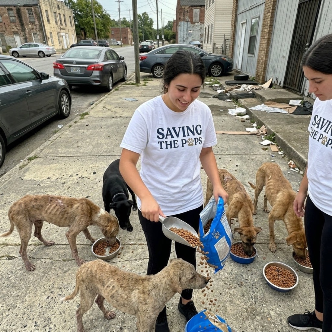 Rescued dog being fed